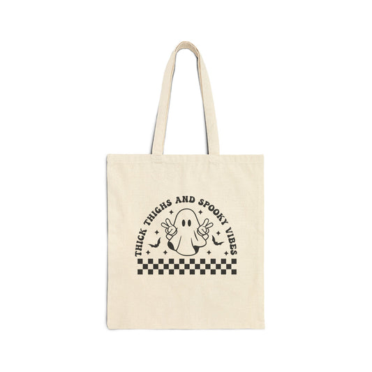 'Thick thighs and spooky vibes' Halloween tote bag