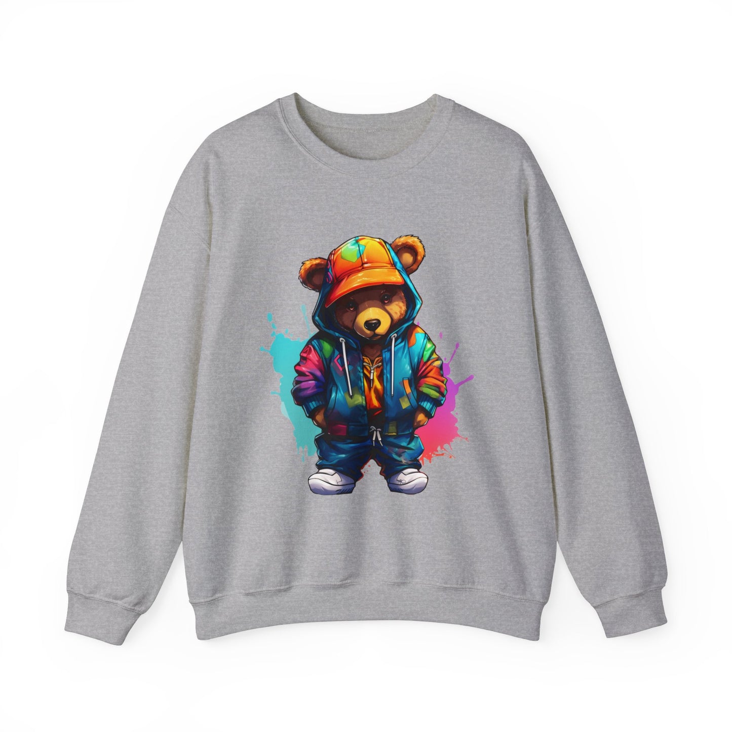 Unisex - Sweatshirt Colourful Bear wearing orange bucket hat