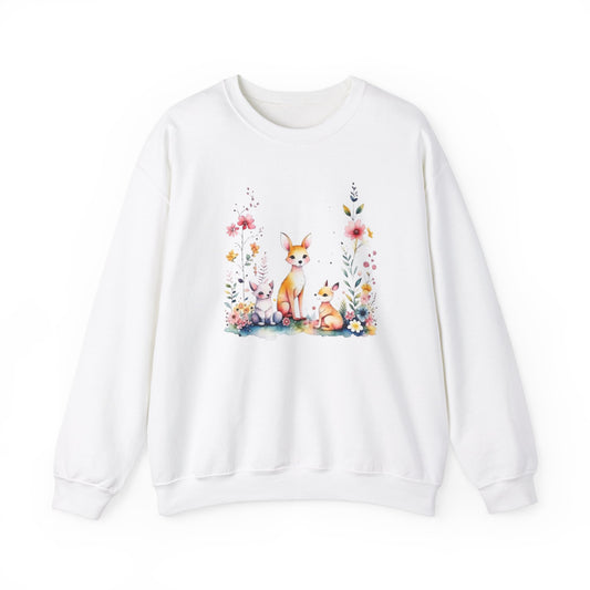 Unisex - White Cute little Foxes & Flowers Sweatshirt